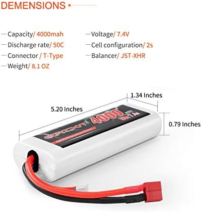 2S 4000mAh 7 4V 50C RC LiPo Battery Hardcase with T Plug for Tamiya TT01 TT02 RC Vehicles Truck Losi Slash Buggy Racing Hobby  2 Pack