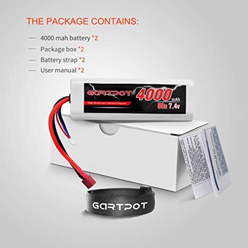 2S 4000mAh 7 4V 50C RC LiPo Battery Hardcase with T Plug for Tamiya TT01 TT02 RC Vehicles Truck Losi Slash Buggy Racing Hobby  2 Pack