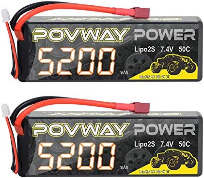 2S LiPo Battery 5200mAh 50C 7 4V RC Battery Hard Case with T Connector for RC Cars  RC Truck  RC Airplane  RC Helicopter  Drone  Quadcopter  2S 5200mAh 50C Tplug  2pack