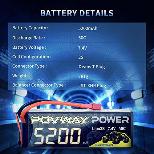 2S LiPo Battery 5200mAh 50C 7 4V RC Battery Hard Case with T Connector for RC Cars  RC Truck  RC Airplane  RC Helicopter  Drone  Quadcopter  2S 5200mAh 50C Tplug  2pack