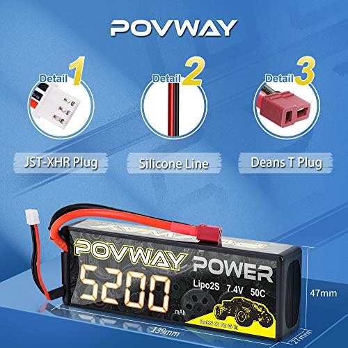 2S LiPo Battery 5200mAh 50C 7 4V RC Battery Hard Case with T Connector for RC Cars  RC Truck  RC Airplane  RC Helicopter  Drone  Quadcopter  2S 5200mAh 50C Tplug  2pack