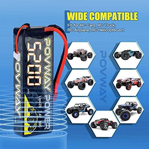 2S LiPo Battery 5200mAh 50C 7 4V RC Battery Hard Case with T Connector for RC Cars  RC Truck  RC Airplane  RC Helicopter  Drone  Quadcopter  2S 5200mAh 50C Tplug  2pack