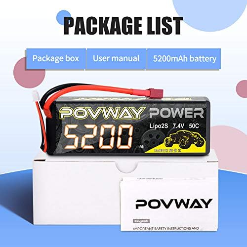 2S LiPo Battery 5200mAh 50C 7 4V RC Battery Hard Case with T Connector for RC Cars  RC Truck  RC Airplane  RC Helicopter  Drone  Quadcopter  2S 5200mAh 50C Tplug  2pack