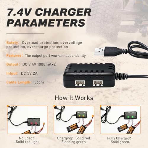 2S Lipo Battery 2500mAh 7 4V 80C High Discharge Rate Shorty Pack RC Batteries with XT60 Plug Fit for RC Airplane FPV Quadcopter Helicopter Drone Racing RC Hobby Model with 1TO2 Charger