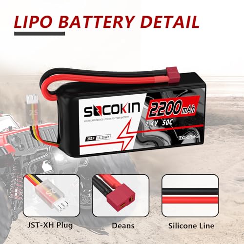 2S Lipo Battery 7 4V 50C 2200mAh Batteries with T Plug Connector Plug Shorty Soft Case Battery for FPV Drone Quadcopter UAV Airplane Helicopter RC Car Truck Boat Truggy  2 Pack