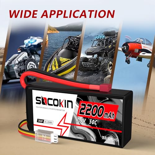 2S Lipo Battery 7 4V 50C 2200mAh Batteries with T Plug Connector Plug Shorty Soft Case Battery for FPV Drone Quadcopter UAV Airplane Helicopter RC Car Truck Boat Truggy  2 Pack