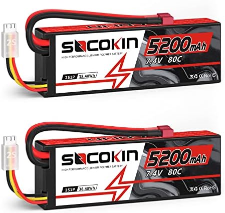 2S Lipo Battery 7 4V 5200mAh 80C Battery with Hard Case T Plug for RC Evader BX Car Buggy Boat Drones 1/10 Scale Racing Truck Racing Heli Airplane