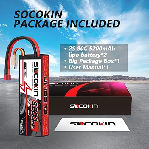 2S Lipo Battery 7 4V 5200mAh 80C Battery with Hard Case T Plug for RC Evader BX Car Buggy Boat Drones 1/10 Scale Racing Truck Racing Heli Airplane