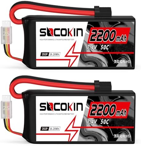 2S Lipo Battery 7 4V 50C 2200mAh Lipo Battery with TR Connector Plug Soft Shorty Case for RC Car Truck Boat Truggy FPV Drone Quadcopter UAV Airplane Helicopter  2 Pack