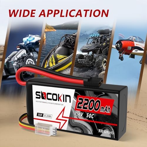 2S Lipo Battery 7 4V 50C 2200mAh Lipo Battery with TR Connector Plug Soft Shorty Case for RC Car Truck Boat Truggy FPV Drone Quadcopter UAV Airplane Helicopter  2 Pack