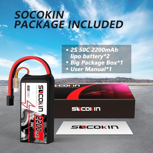 2S Lipo Battery 7 4V 50C 2200mAh Lipo Battery with TR Connector Plug Soft Shorty Case for RC Car Truck Boat Truggy FPV Drone Quadcopter UAV Airplane Helicopter  2 Pack