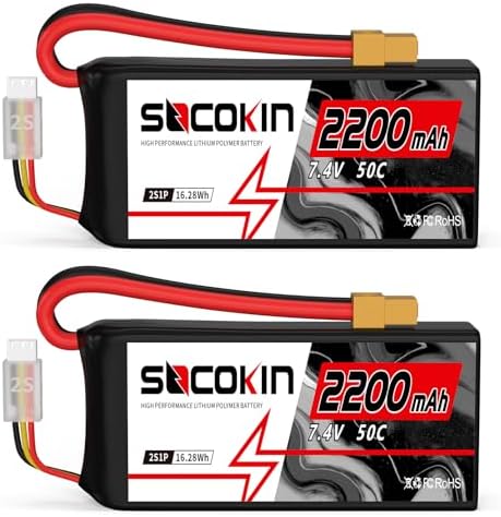 2S Lipo Battery 7 4V 50C 2200mAh Lipo Battery with TR Connector Plug Soft Shorty Case for RC Car Truck Boat Truggy FPV Drone Quadcopter UAV Airplane Helicopter  2 Pack