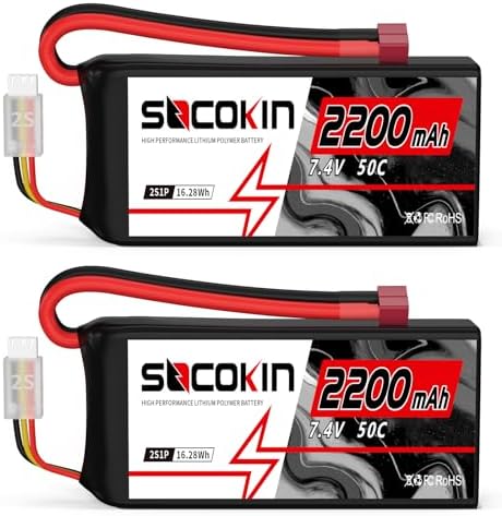 2S Lipo Battery 7 4V 50C 2200mAh Lipo Battery with TR Connector Plug Soft Shorty Case for RC Car Truck Boat Truggy FPV Drone Quadcopter UAV Airplane Helicopter  2 Pack