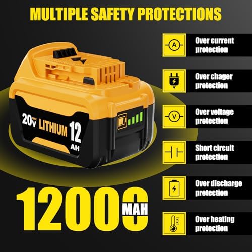 2 Packs 12000mAh High Capacity DCB206 Replacement for Dewalt 20V Max Battery Compatible with Dewalt 20V Battery Lithium Ion DCB200 DCB201 DCB203 DCB207 DCD/DCF/DCG Series Power Tools