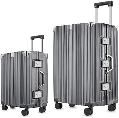 2 Piece Zipperless Luggage Set   20/28 Inch Airline Approved Carry On 22x14x9 in & Checked Suitcases  9H Scratch Proof Hard shell PC with Aluminum Frame for Business travel Black