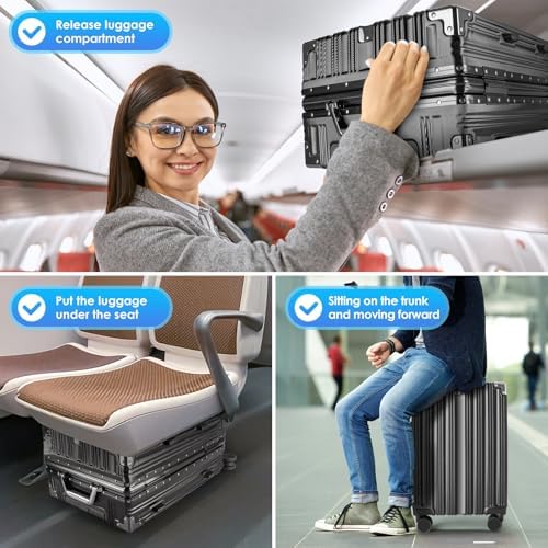 2 Piece Zipperless Luggage Set   20/28 Inch Airline Approved Carry On 22x14x9 in & Checked Suitcases  9H Scratch Proof Hard shell PC with Aluminum Frame for Business travel Black