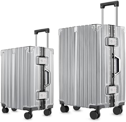 2 Piece Zipperless Luggage Set   20/28 Inch Airline Approved Carry On 22x14x9 in & Checked Suitcases  9H Scratch Proof Hard shell PC with Aluminum Frame for Business travel Black