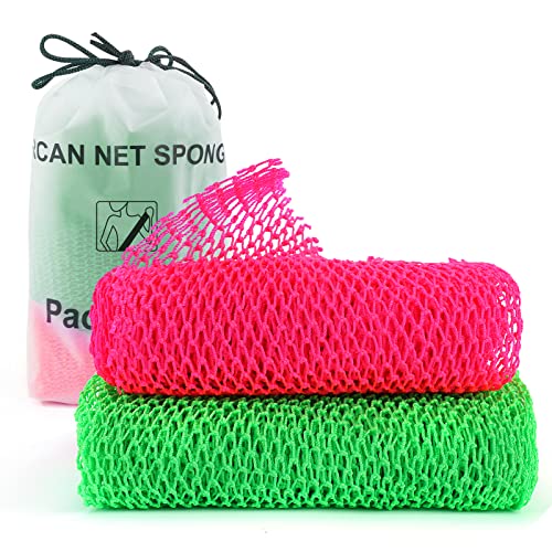 2 Pieces African Net Sponge  Authentic Real African Exfoliating Net Bath Sponge Wash Cloth Loofah Exfoliating  Body Back Scrubber for Shower  Nylon Exfoliating Washcloth Towel for All Skin