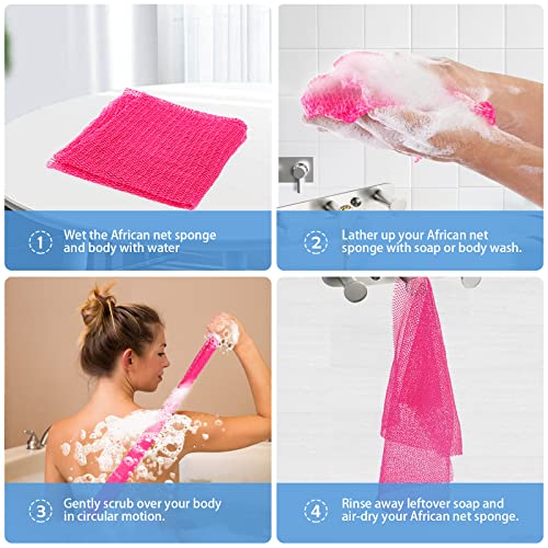 2 Pieces African Net Sponge  Authentic Real African Exfoliating Net Bath Sponge Wash Cloth Loofah Exfoliating  Body Back Scrubber for Shower  Nylon Exfoliating Washcloth Towel for All Skin
