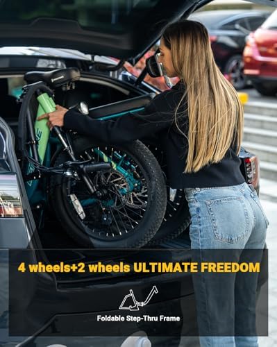 2 Seater Electric Bike for Adults 1200W Peak Motor 28 MPH  720WH Removable Battery 65Miles Step Thru Folding Ebikes 20 Fat Tire E Bikes for Adults with NFC Commuting E Bike for Women/Men