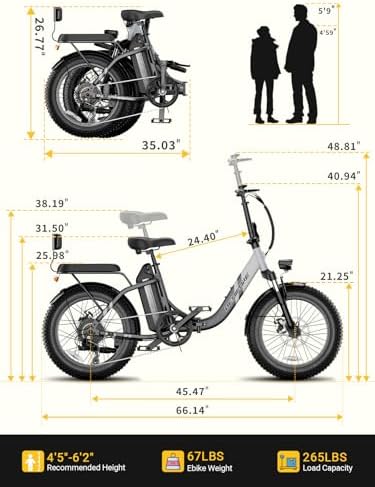 2 Seater Electric Bike for Adults 1200W Peak Motor 28 MPH  720WH Removable Battery 65Miles Step Thru Folding Ebikes 20 Fat Tire E Bikes for Adults with NFC Commuting E Bike for Women/Men