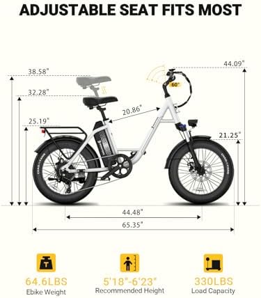 2 Seater Electric Bike for Adults 1200W Peak Motor 28 MPH  720WH Removable Battery 65Miles Step Thru Folding Ebikes 20 Fat Tire E Bikes for Adults with NFC Commuting E Bike for Women/Men