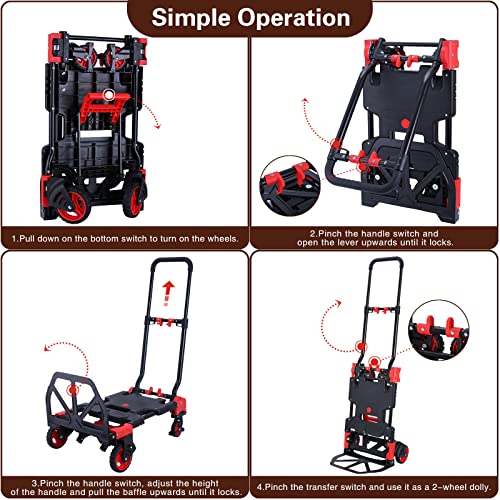 2 in 1Hand Truck Dolly Foldable with Folding Basket 330LBS Capacity Handtruck Hand Truck Foldable Dolly with 4 Wheels Dolly Cart with Retractable Handle Folding Hand Cart for Moving