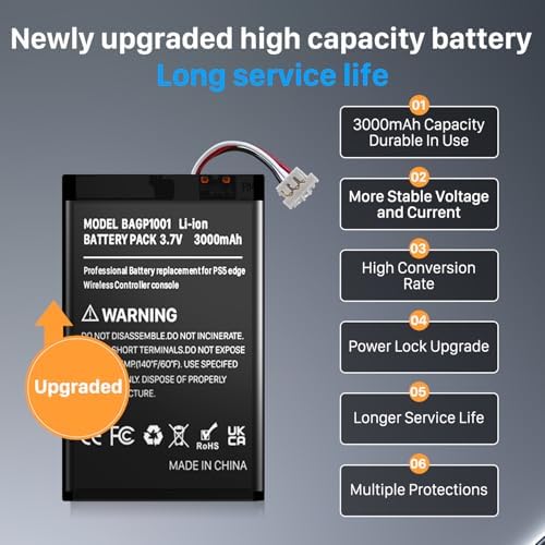 3000mAh Battery for Sony PlayStation Dualsense Edge Controller  New Upgrade High Capacity Replacement Battery for Sony PS5 Dualsense Edge Wireless Controller with Repair Tool Kit