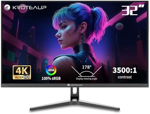 Monitor de juegos UHD de 32 pulgadas 4K, 60Hz (3840 X 2160) Monitor de computadora, HDR400, DCI-P3 86%, 100% sRGB, cuidado de los ojos, FreeSync, HDMI, puerto Dp y altavoz incorporado