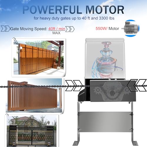 3300Lbs Automatic Sliding Gate Opener APP Control Complete Kit  Driveway Slide Gate Operator Motor with Keypad / 6 Remotes / 20ft Chain/Keys/Sensor