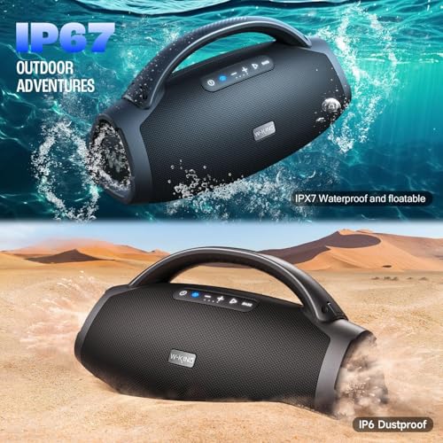 330W PEAK Loudest Boom Box  7 5 Subwoofer/2 1Ch/IPX7 Waterproof  200W RMS Party Large Bluetooth Speaker Wireless with 2 Woofers/DSP/BT5 4/APP/Fast Charge/OTG/AUX/Guitar in  Massive Bass for Outdoors