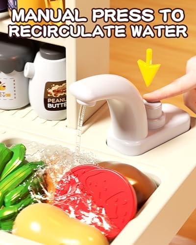 33 8IN Kids Kitchen Playset  63 PCS Kid Play Kitchen with Realistic Lights & Sounds  Spray Sink Toy Kitchen Accessories  Pretend Food Toys Kitchen for Boys Girls Toddlers Pink 