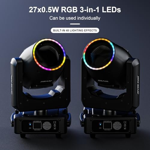 350W 7R Beam Moving Head Light with RGB LED Strip DMX512 Control Sound Activated Prism Fog Rainbow Effect 48 Prism & 14 Gobos 14 Colors Auto Correction for Stage DJ Concert Theater 1Pack 