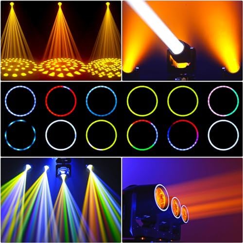 350W 7R Beam Moving Head Light with RGB LED Strip DMX512 Control Sound Activated Prism Fog Rainbow Effect 48 Prism & 14 Gobos 14 Colors Auto Correction for Stage DJ Concert Theater 1Pack 