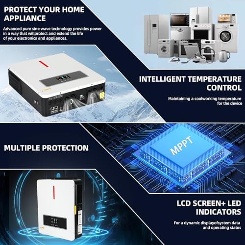 3600W Hybrid Solar Inverter 24VDC to 110V/120VAC All in One Pure Sine Wave Hybrid Solar Inverter with 120A MPPT Charge Controller Ideal for Home & Outdoor Use