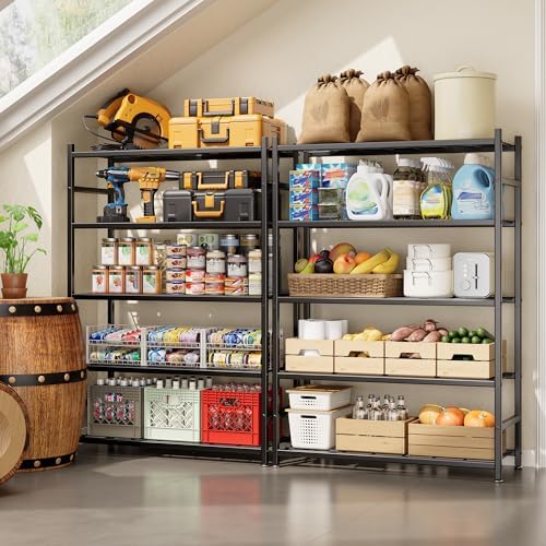36 4 W Storage Shelves  5 Tier Metal Shelving Unit with Adjustable Feet  Shelf Organizer for Garage  Kitchen  Pantry and Closet Organization  36 4 x 11 8 x 68 3  Black