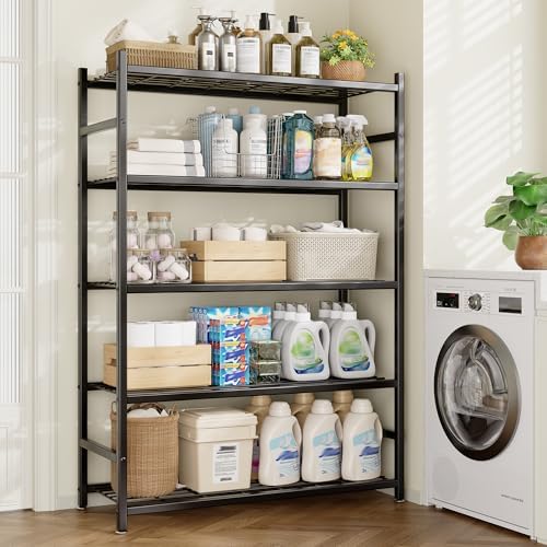 36 4 W Storage Shelves  5 Tier Metal Shelving Unit with Adjustable Feet  Shelf Organizer for Garage  Kitchen  Pantry and Closet Organization  36 4 x 11 8 x 68 3  Black