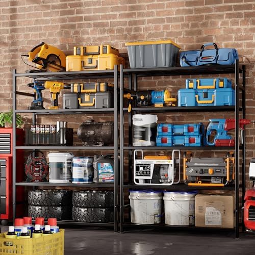 36 4 W Storage Shelves  5 Tier Metal Shelving Unit with Adjustable Feet  Shelf Organizer for Garage  Kitchen  Pantry and Closet Organization  36 4 x 11 8 x 68 3  Black