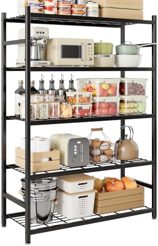 36 4 W Storage Shelves  5 Tier Metal Shelving Unit with Adjustable Feet  Shelf Organizer for Garage  Kitchen  Pantry and Closet Organization  36 4 x 11 8 x 68 3  Black