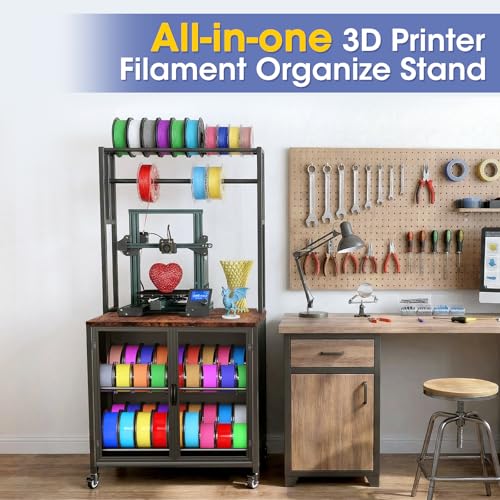 3D Printer Stand with Filament Storage 3D Printing Filament Organizing Table  with Wheels and Storage Cabinet  Heavy Duty 3D Printer Workbench for Studios and Offices  Black