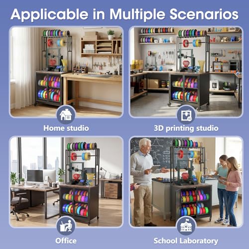 3D Printer Stand with Filament Storage 3D Printing Filament Organizing Table  with Wheels and Storage Cabinet  Heavy Duty 3D Printer Workbench for Studios and Offices  Black