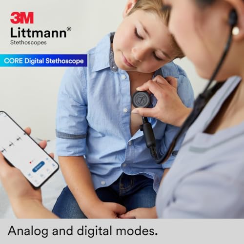 3M Littmann CORE Digital Stethoscope  Our Most Advanced Stethoscope Yet  Up To 40x Amplification  Active Noise Cancellation  In App Sound Wave Visualization  Black Finish Chestpiece  8480