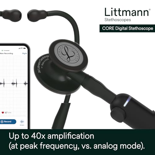 3M Littmann CORE Digital Stethoscope  Our Most Advanced Stethoscope Yet  Up To 40x Amplification  Active Noise Cancellation  In App Sound Wave Visualization  Black Finish Chestpiece  8480