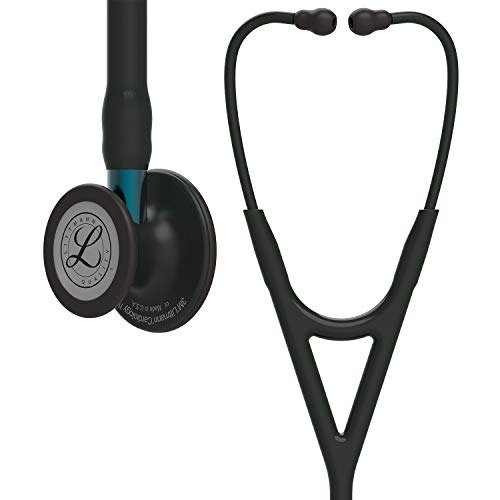 3M Littmann Cardiology IV - Estetoscopio de diagnóstico 6201, más de 2 veces más fuerte, pesa menos, pieza torácica de acero inoxidable con acabado negro, vástago azul de 27 pulgadas, tubo negro y