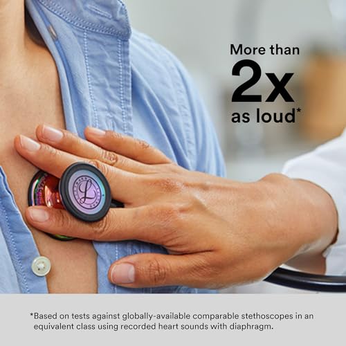 3M Littmann Cardiology IV - Estetoscopio de diagnóstico 6201, más de 2 veces más fuerte, pesa menos, pieza torácica de acero inoxidable con acabado negro, vástago azul de 27 pulgadas, tubo negro y