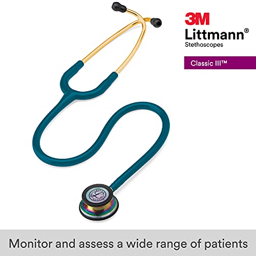 3M Littmann Classic III - Estetoscopio de monitoreo, acabado arco iris, tubo color azul caribeño, 27 pulgadas, 5807