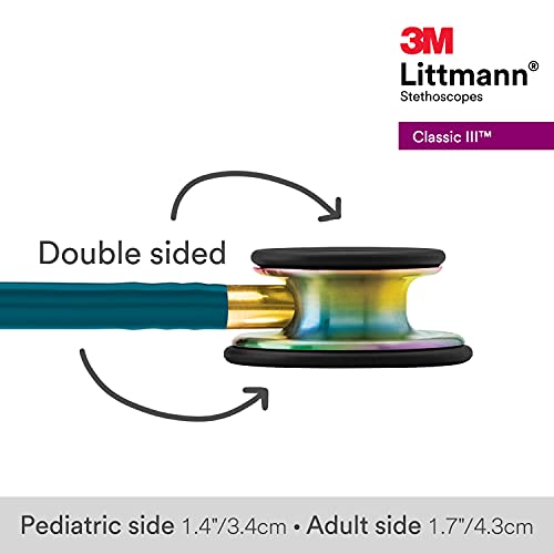 3M Littmann Classic III - Estetoscopio de monitoreo, acabado arco iris, tubo color azul caribeño, 27 pulgadas, 5807
