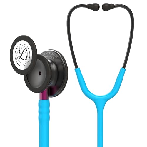 3M Littmann Classic III Monitoring Stethoscope  5872  More Than 2X as Loud  Weighs Less  Stainless Steel Smoke Finish Chestpiece  27 Turquoise Tube  Pink Stem  and Smoke Headset
