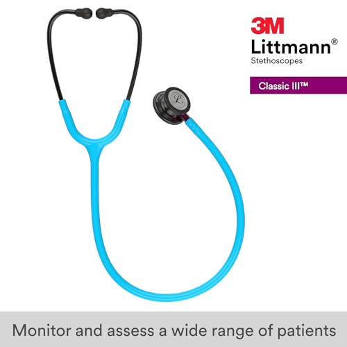 3M Littmann Classic III Monitoring Stethoscope  5872  More Than 2X as Loud  Weighs Less  Stainless Steel Smoke Finish Chestpiece  27 Turquoise Tube  Pink Stem  and Smoke Headset