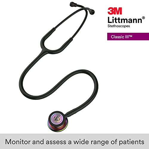 3M Littmann Classic III Monitoring Stethoscope  5870  More Than 2X as Loud  Weighs Less  Stainless Steel Rainbow Finish Chestpiece  27 Black Tube  Stem and Headset